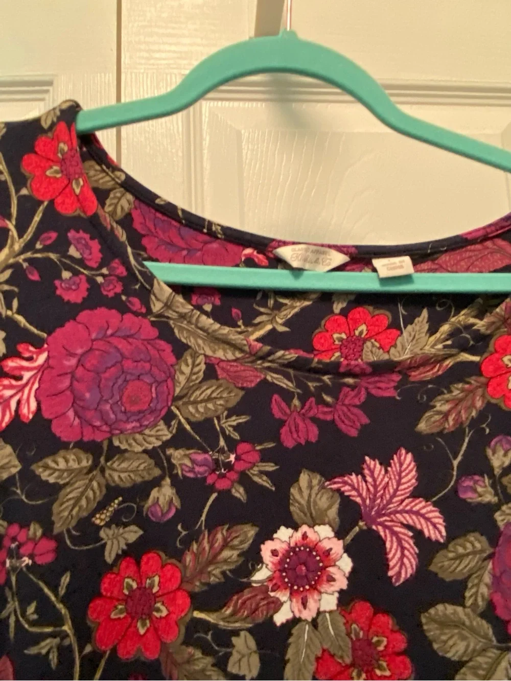 Khakis & Company Navy,Pink,Purple Floral Top ¾ Sleeves- Size Large New With Tags